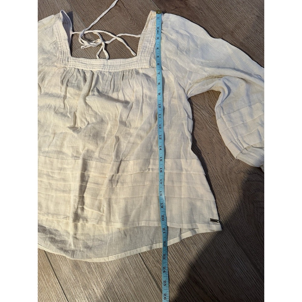 O'Neill Ivory Cotton Square Neck Peasant Balloon Sleeve Tie Blouse M - Picture 4 of 6